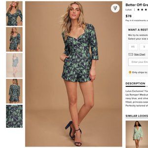 Lulu's Better Off Green Multi Floral Print Jacquard Button-Up Romper, sz Small